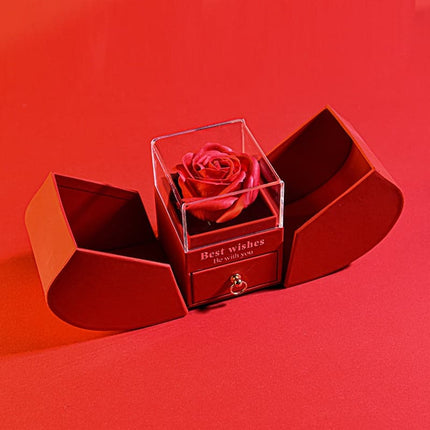 Gift for Women Eternal Rose Gift Box /w Heart Necklace I Love You To The Moon and Back Flower Jewelry Box for Wedding Birthday