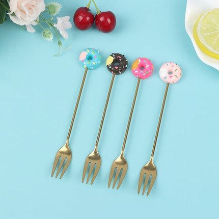 4pcs Stainless Steel Donuts Candy Spoon Forks Kitchen Tableware Milk Coffee Stirring Spoons Dessert Cake Tools Cutlery Spoon Set