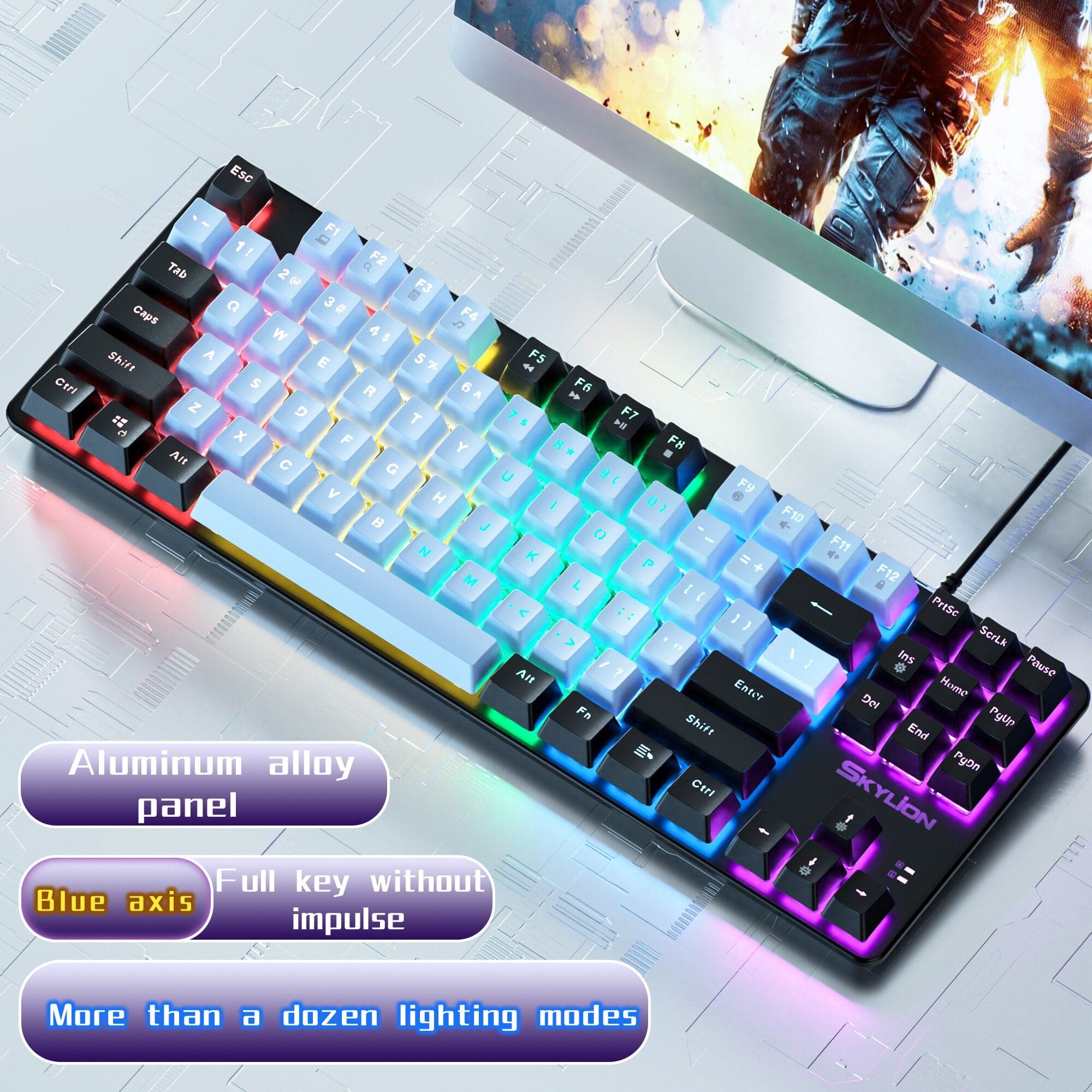 Skylion H87 Wired Mechanical Keyboard 10 Kinds Of Colorful Lighting Ga 