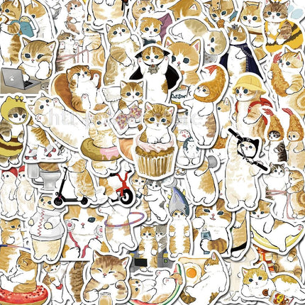 64pcs/lot Cute Cat Decorative Sweet Home Cat Stickers For Decal Snowboard Laptop Luggage Car Fridge Cute PVC Stickers