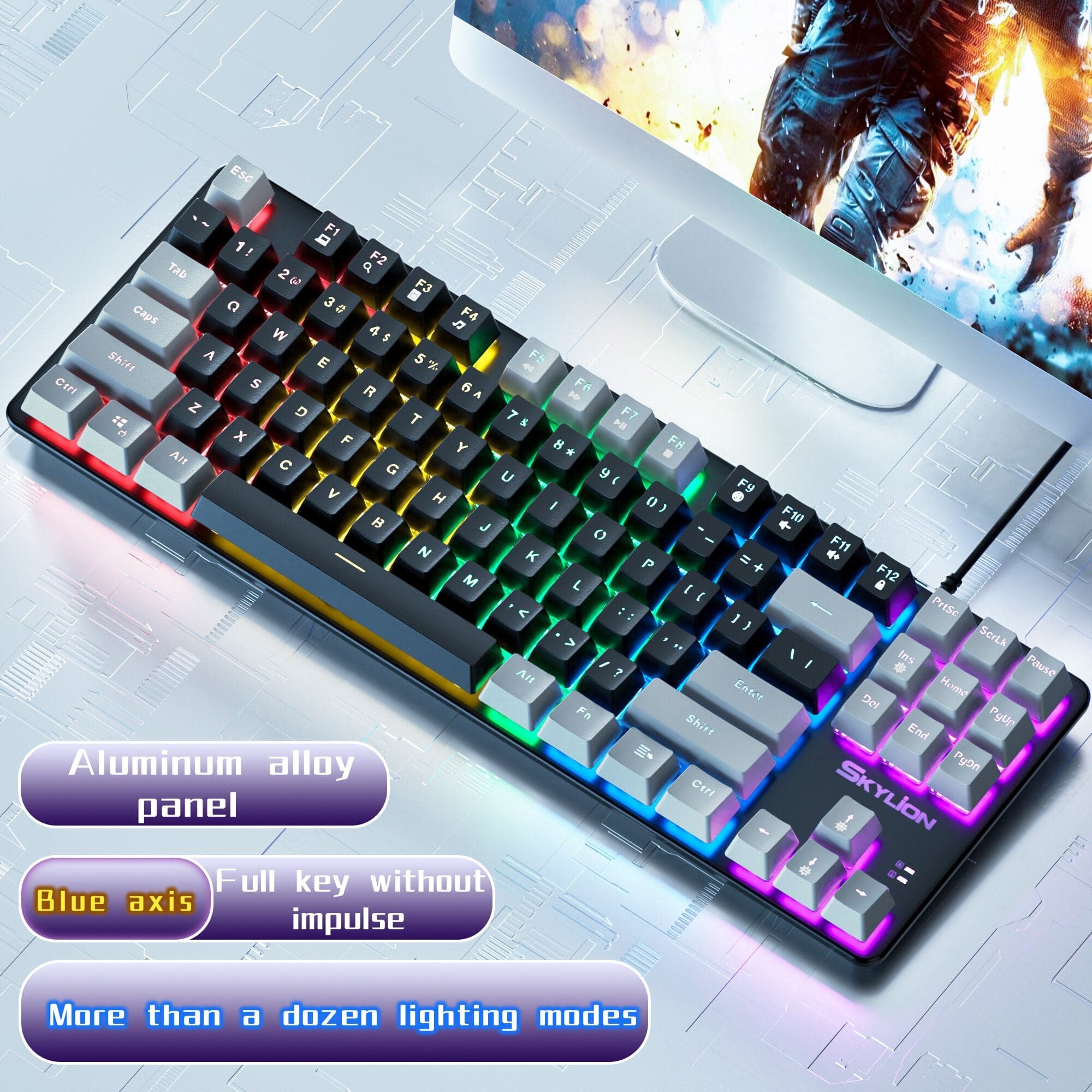 SKYLION H87 Wired Mechanical Keyboard 10 Kinds of Colorful Lighting Ga ...