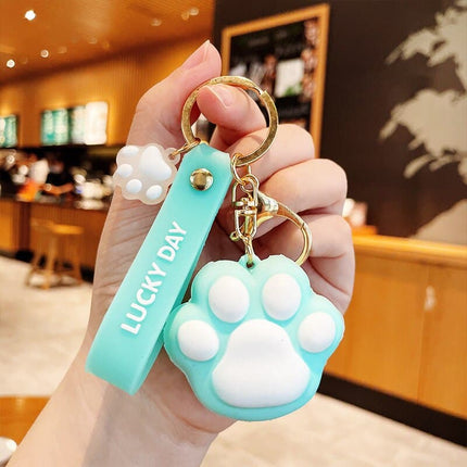 Cute Cat Claw Key Chain PVC Soft Rubber Meow Kitten Backpack Car Anti-lost Keyrings Fashion Pendant Animal Jewelry Accessories