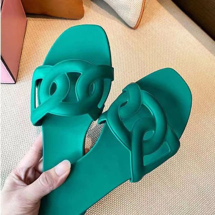Women's Fashion Slippers 2023 Summer New Fashion Hollow Breathable PVC Non slip Rubber Sole Casual Walking One Word Home Outwear