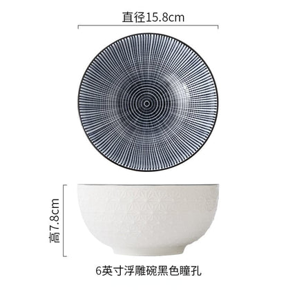 Nordic Style 6Inch Tableware Bowls Ceramic Home Hand Painted  Instant Noodle Soup Restaurant Simple Creative Embossed Ramen Bowl