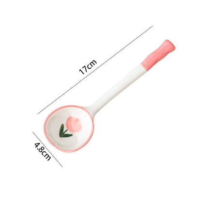 Cute Strawberry Spoon Cute Bear Ice Cream Dessert Soup Ceramic Korean Spoon with Long Handle Kitchen Tableware Accessories