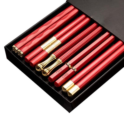 JANKNG 5 Pair Japanese Chopsticks Alloy Non-Slip Sushi Chop Sticks Set Chinese Gift Reusable Chopsticks Tableware Gift Kitchen