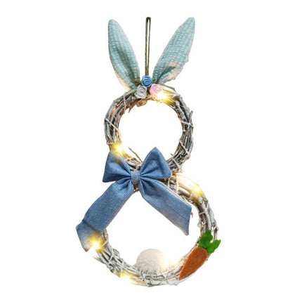 DIY Easter Bunny Wreath On The Door Rabbits Ears Garland Wood Decoration 2022 Souvenir Ornaments Festive Party Supplies LED Lights