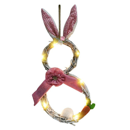 DIY Easter Bunny Wreath On The Door Rabbits Ears Garland Wood Decoration 2022 Souvenir Ornaments Festive Party Supplies LED Lights