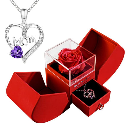 Gift for Women Eternal Rose Gift Box /w Heart Necklace I Love You To The Moon and Back Flower Jewelry Box for Wedding Birthday