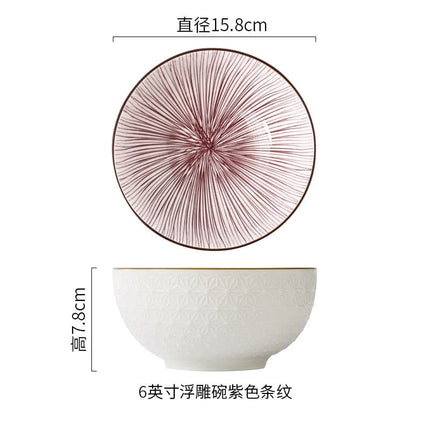 Nordic Style 6Inch Tableware Bowls Ceramic Home Hand Painted  Instant Noodle Soup Restaurant Simple Creative Embossed Ramen Bowl