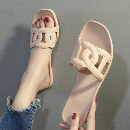 Women's Fashion Slippers 2023 Summer New Fashion Hollow Breathable PVC Non slip Rubber Sole Casual Walking One Word Home Outwear