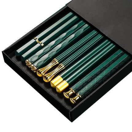 JANKNG 5 Pair Japanese Chopsticks Alloy Non-Slip Sushi Chop Sticks Set Chinese Gift Reusable Chopsticks Tableware Gift Kitchen