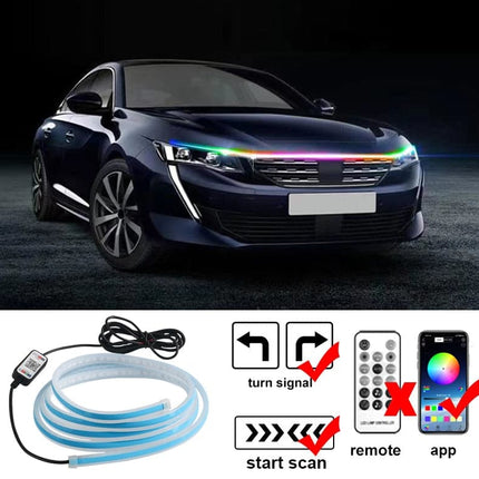 2022 Newest LED Car Hood Light Daytime Running Lights Auto Remote App RGB Flowing Turn Signal Guide Thin Strip Lamp Styling 12V