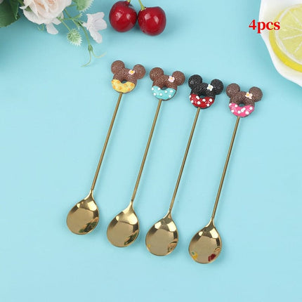 4pcs Stainless Steel Donuts Candy Spoon Forks Kitchen Tableware Milk Coffee Stirring Spoons Dessert Cake Tools Cutlery Spoon Set
