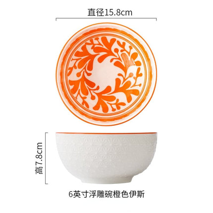 Nordic Style 6Inch Tableware Bowls Ceramic Home Hand Painted  Instant Noodle Soup Restaurant Simple Creative Embossed Ramen Bowl