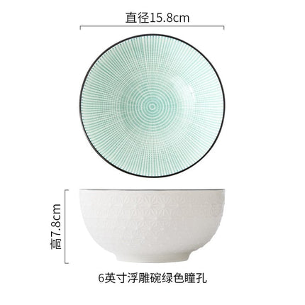Nordic Style 6Inch Tableware Bowls Ceramic Home Hand Painted  Instant Noodle Soup Restaurant Simple Creative Embossed Ramen Bowl