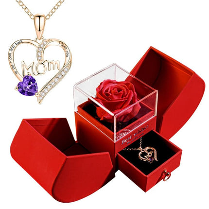 Gift for Women Eternal Rose Gift Box /w Heart Necklace I Love You To The Moon and Back Flower Jewelry Box for Wedding Birthday