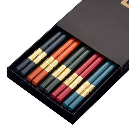 JANKNG 5 Pair Japanese Chopsticks Alloy Non-Slip Sushi Chop Sticks Set Chinese Gift Reusable Chopsticks Tableware Gift Kitchen