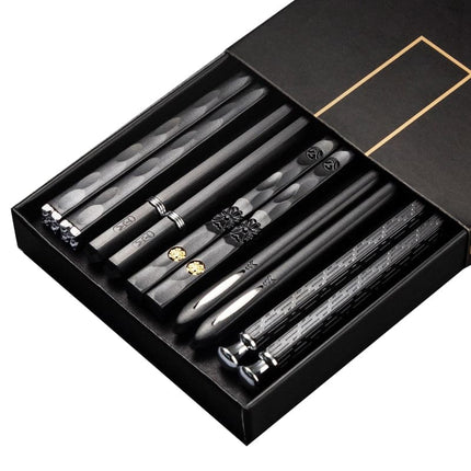 JANKNG 5 Pair Japanese Chopsticks Alloy Non-Slip Sushi Chop Sticks Set Chinese Gift Reusable Chopsticks Tableware Gift Kitchen