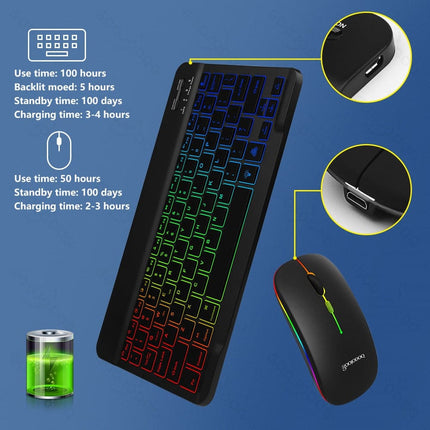 10inch Backlit For iPad Keyboard and Mouse Backlight Bluetooth Keyboard For IOS Android Windows Wireless Keyboard and Mouse