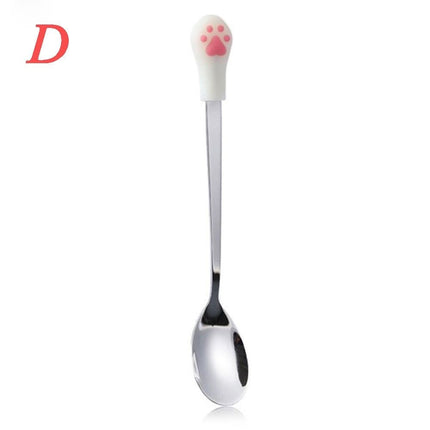 Cute Cartoon Cat Claw Spoon Stainless Steel Coffee Tea Spoon Fruit Dessert Candy Spoon Drink Stirring Spoon Baby Kids Tableware