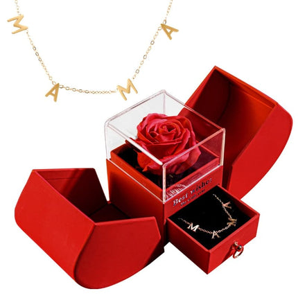 Gift for Women Eternal Rose Gift Box /w Heart Necklace I Love You To The Moon and Back Flower Jewelry Box for Wedding Birthday