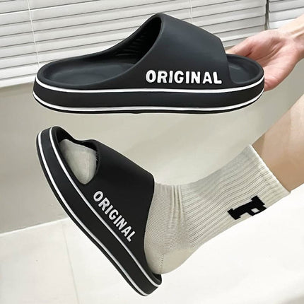 Women Thick Sole Summer Beach Slides Bathroom Anti-Slip Slipper Soft Sandals Fashion Flip-Flops Ultra-Light Letter Shoe