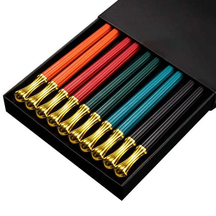 JANKNG 5 Pair Japanese Chopsticks Alloy Non-Slip Sushi Chop Sticks Set Chinese Gift Reusable Chopsticks Tableware Gift Kitchen