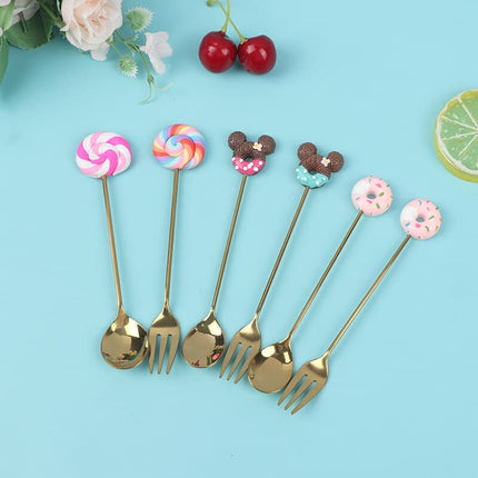 4pcs Stainless Steel Donuts Candy Spoon Forks Kitchen Tableware Milk Coffee Stirring Spoons Dessert Cake Tools Cutlery Spoon Set