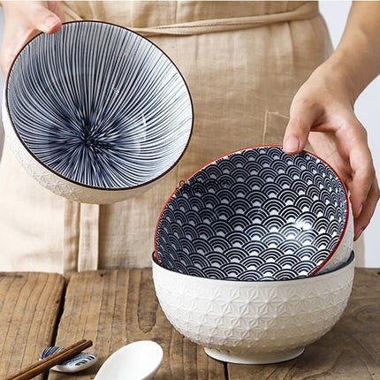 Nordic Style 6Inch Tableware Bowls Ceramic Home Hand Painted  Instant Noodle Soup Restaurant Simple Creative Embossed Ramen Bowl