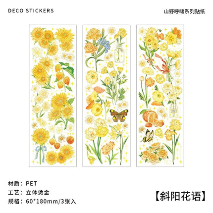 3 pcs Bronzing Flowers Stickers aesthetic Diy Stickers Aesthetic Scrapbooking Journal Deco Album Deco DIY Diary Stationery