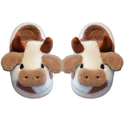 New Children's Cartoon Milk Cow Slippers Home Warm Slides Cute Cow Cotton Slippers for Kids Winter Fluffy Fur Slippers