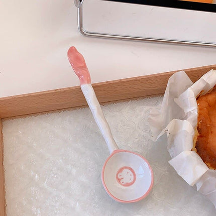 Cute Strawberry Spoon Cute Bear Ice Cream Dessert Soup Ceramic Korean Spoon with Long Handle Kitchen Tableware Accessories