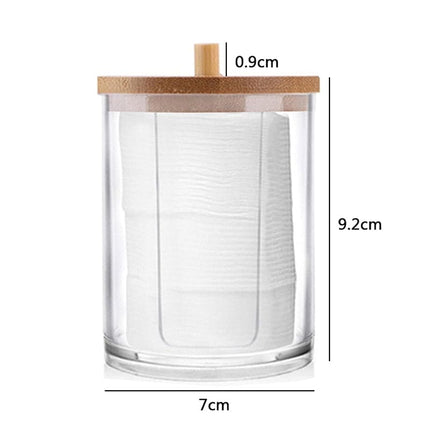 Bamboo Makeup Cotton Swabs Transparent Box Organizer Cosmetics Cotton Pads Holder Plastic Qtip container Bathroom organizer