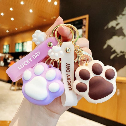 Cute Cat Claw Key Chain PVC Soft Rubber Meow Kitten Backpack Car Anti-lost Keyrings Fashion Pendant Animal Jewelry Accessories