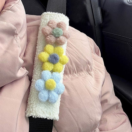 1pc Styling Soft Plush Flowers Car Seat Belt Cover Shoulder Strap Harness Cushion  Artificial Lamb Auto Seatbelt Shoulder Pad