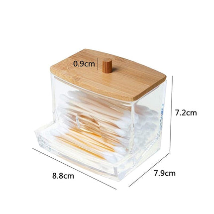 Bamboo Makeup Cotton Swabs Transparent Box Organizer Cosmetics Cotton Pads Holder Plastic Qtip container Bathroom organizer