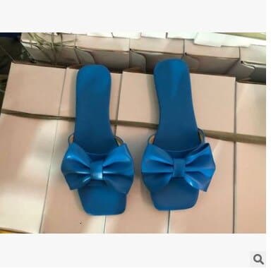 Fashion Summer Plus Size One-line Solid Color Bow Flat Sandals Outdoor Beach Slippers Elegant Women Shoes 2023