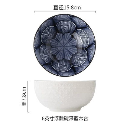 Nordic Style 6Inch Tableware Bowls Ceramic Home Hand Painted  Instant Noodle Soup Restaurant Simple Creative Embossed Ramen Bowl