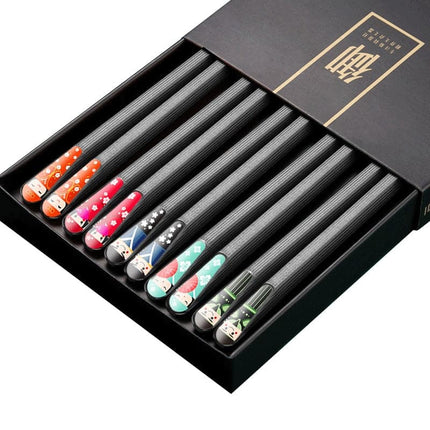 JANKNG 5 Pair Japanese Chopsticks Alloy Non-Slip Sushi Chop Sticks Set Chinese Gift Reusable Chopsticks Tableware Gift Kitchen