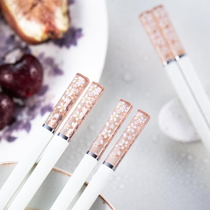 New 1 Pairs Amber Sakura Chopsticks Cherry Blossom Petals Pattern  Non-slip Sushi Stick Chopsticks Eco-Friendly Food Chopsticks