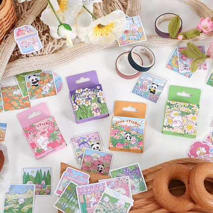 46 pcs Kawaii Cartoon Stickers aesthetic Stick Labels Adhesive Diy Diary Album Stationery Scrapbooking Collage material