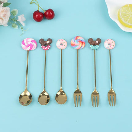 4pcs Stainless Steel Donuts Candy Spoon Forks Kitchen Tableware Milk Coffee Stirring Spoons Dessert Cake Tools Cutlery Spoon Set