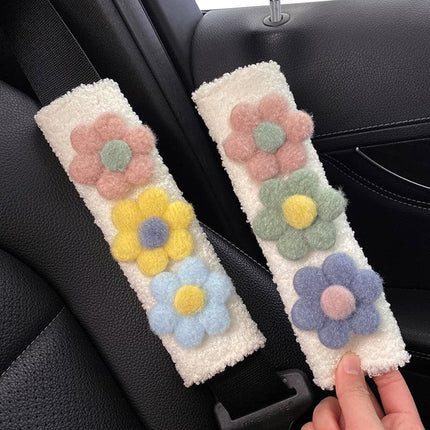 1pc Styling Soft Plush Flowers Car Seat Belt Cover Shoulder Strap Harness Cushion  Artificial Lamb Auto Seatbelt Shoulder Pad