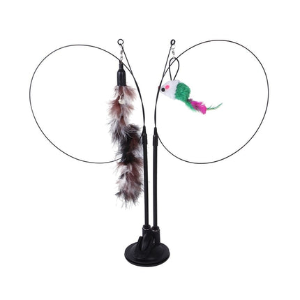 Interactive Cat Toy Funny Simulation Feather Bird with Bell Cat Stick Toy for Kitten Playing Teaser Wand Toy Cat Supplies