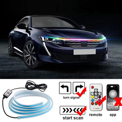 2022 Newest LED Car Hood Light Daytime Running Lights Auto Remote App RGB Flowing Turn Signal Guide Thin Strip Lamp Styling 12V
