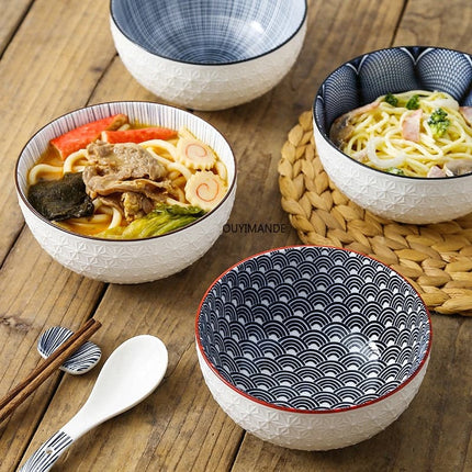 Nordic Style 6Inch Tableware Bowls Ceramic Home Hand Painted  Instant Noodle Soup Restaurant Simple Creative Embossed Ramen Bowl