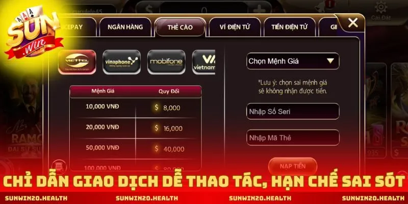 Chỉ dẫn giao dịch dễ thao tác, hạn chế sai sót