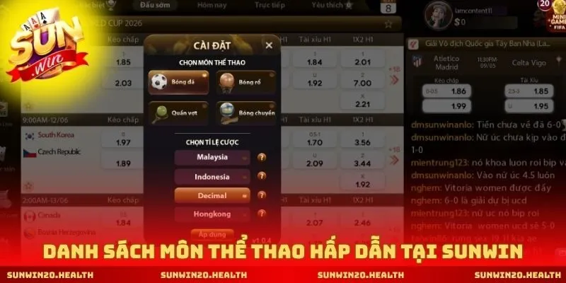 Danh sách môn thể thao hấp dẫn tại Sunwin