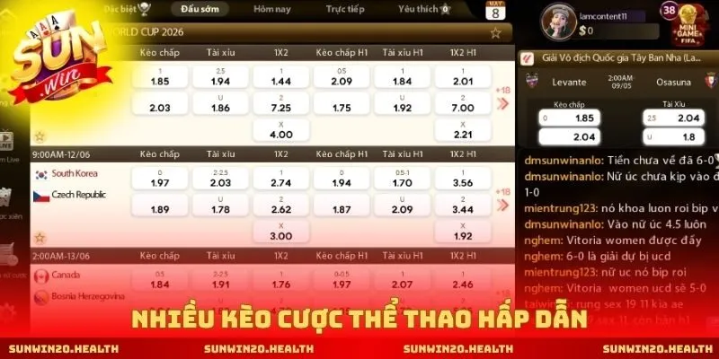 Nhiều kèo cược thể thao hấp dẫn